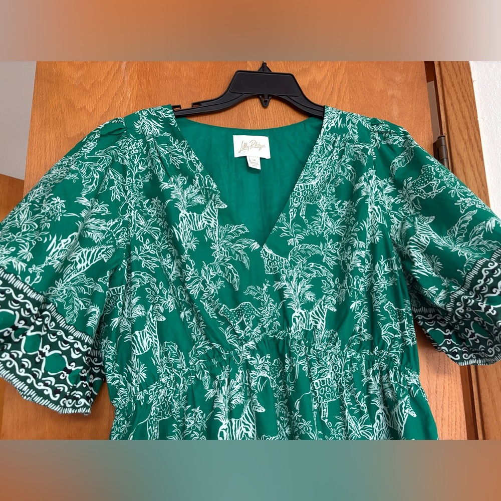 Worn once Lilly Pulitzer Kentlee dress Fiddle Green Leaf Safari Sanctuary 14 - Picture 4 of 7